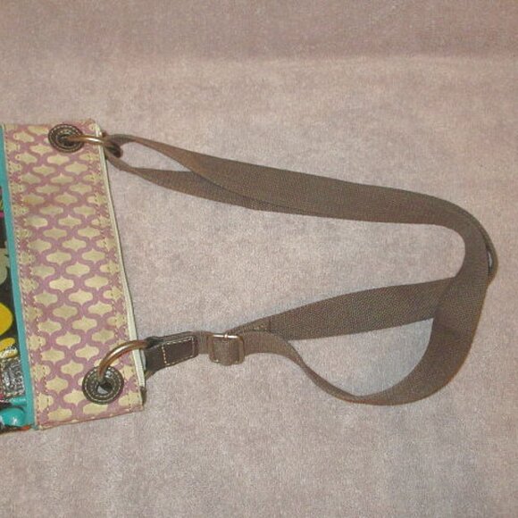 Vtg Y2K Fossil Key-Per Coated Canvas Crossbody Shoulder Bag Hobo Funky Bird Art - Picture 6 of 13